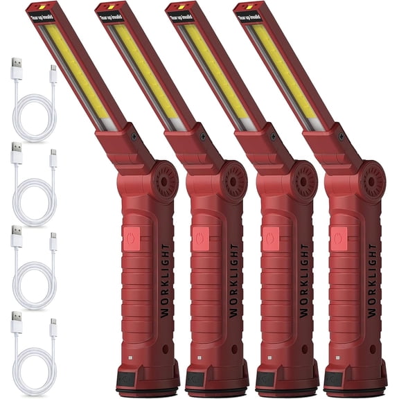 Rechargeable Work Light Flashlight, Tool Gifts for Men Him Dad Husband Mechanic Birthday  Grill Light Inspection Lamp with  Base Hook, 5 Modes 360? Rotate   Repair 4 Pack