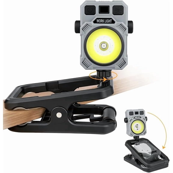 Rechargeable Work Light LED Portable Flood Light for Power Cuts, with 360? Rotating Clip, 5 Modes, 6000LM Under Work Light Bar for Camping, Repair, clamp Lamp
