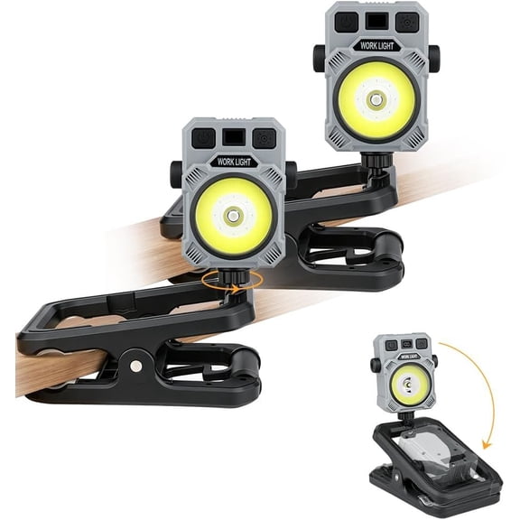 Rechargeable Work Light  LED Portable Flood Light for Power Cuts, with 360? Rotating Clip, 5 Modes, 9000LM Under  Work Light Bar for Camping, Repair,  clamp Lamp(2 Pack)