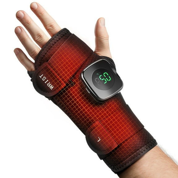 Rechargeable Wrist Heating Pad Wrap, Carpal Tunnel Wrist Brace Night Support, Removable Metal Wrist Splint, Heated Wrist Massage with 3 Heat Level, Left Hand for Men, Women