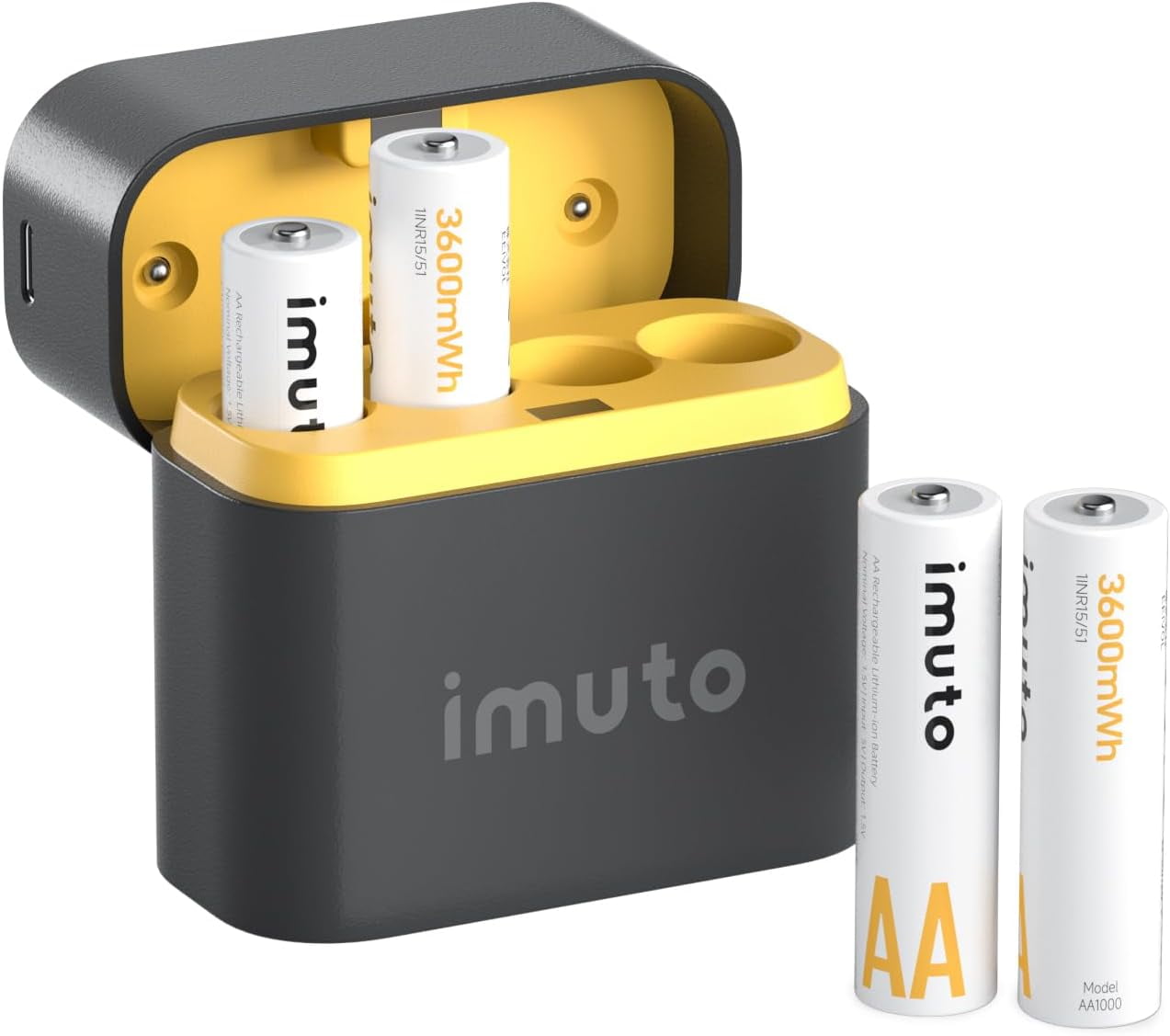 Rechargeable aa Batteries with Charger, 3600mWh Lithium 4 Pack, Slot Storage Box Style Battery 1.5V 2A Output, 1600+ Cycle Life, 3H Fast Charging
