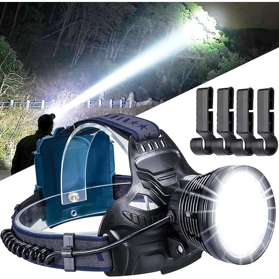 Rechargeable headlamps for adults 100000 lumen super bright headlamp spotlight, waterproof head lamp 4 modes with tail warning light, for adults hard