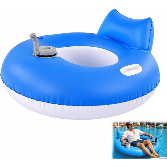 Rechargeable motorized pool float, Inflatable Motorized Pool Float | Stable Anti-Tilt Rechargeable Water Lounger with Joystick Control, with Backrest & Cup Holder for Pool, Beach, Lake