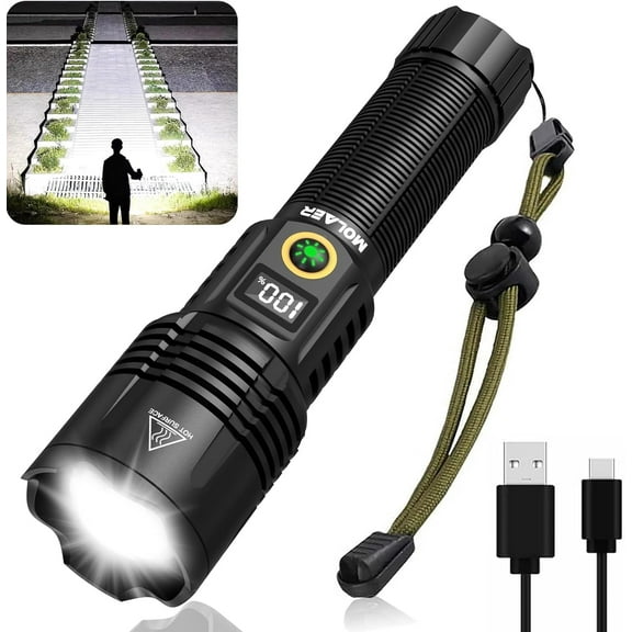 Rechargeable s 2200 High Lumens, Super Bright LED with Zoomable, 6 Modes, IPX6 Waterproof, Powerful Tactical Handheld Flash Light for Camping, Hiking, Emergencies