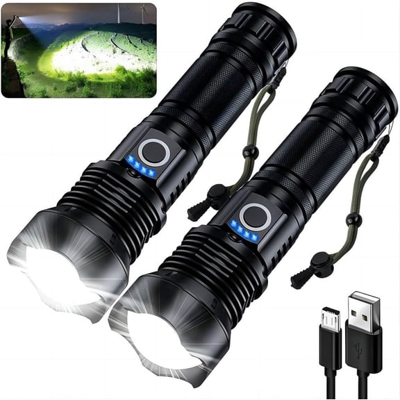 Rechargeable s 990000 High Lumens - 2 Pack, Super Bright 12 Hours Long Life LED with 5 Modes, High Powered Flash Light for Home, Outdoor