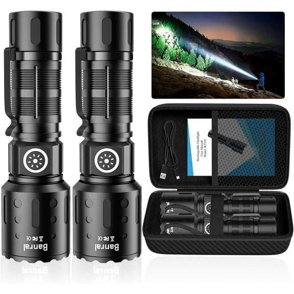 Rechargeable s High Lumens, Super Bright LED Small Powerful Tactical with Memory Function, 6Modes Pocket Waterproof Flash Light for Home,Camping,Car,Emergency,Gifts for Men