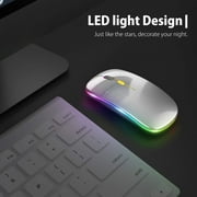 Rechargeable Dual-Mode ultra-thin Portable Wireless Mouse with LED Light, USB 2.4GHz and Bluetooth 5.2 Wireless mute Mouse, Suitable for Laptop Windows/Mac Systems