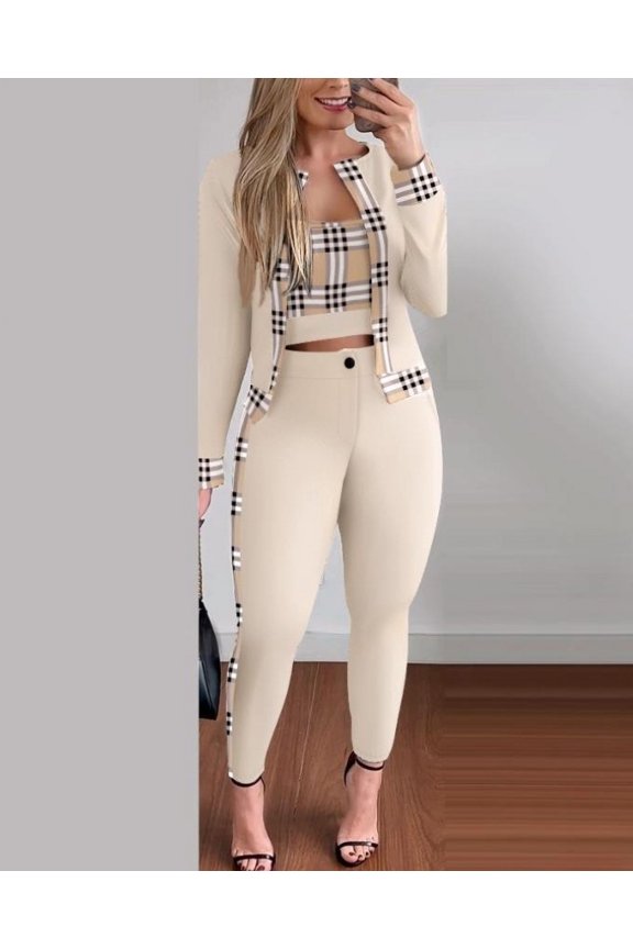 Women's 3-Piece Printed Sexy Tracksuit Set - Tube Top, Jacket Bodycon Pants for Party