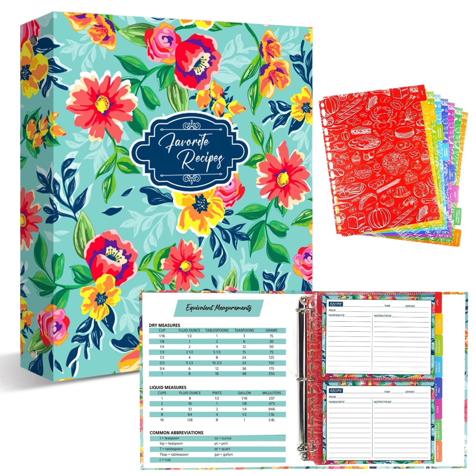 recipe card binder walmart Cookbook Binder/Organizer, Blue Pattern 3-Ring, 1-Inch to Hold All Your Recipes and Recipe Cards, 6 Tabbed Divider Sections, 50 Matching Recipe Cards Included : Home & Kitchen 3 matching magnets Recipe Card Book