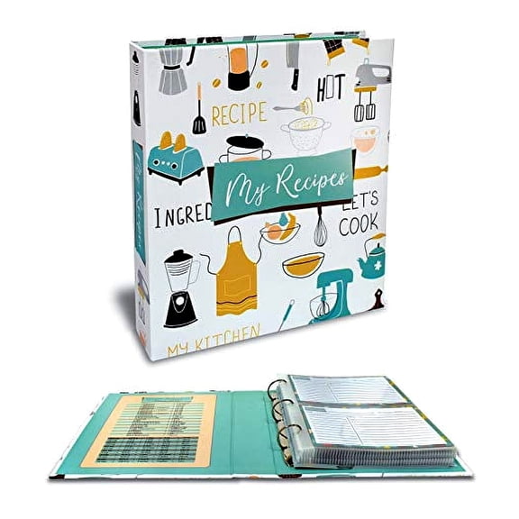 Recipe Binder, 8.5" x 9.5" 3 Ring Binder Organizer Set (with 50 Page Protectors, 100 4" x 6" Recipe Cards & 12 Category Divider Tabs) by Better Kitchen Products, Vintage Kitchen Design