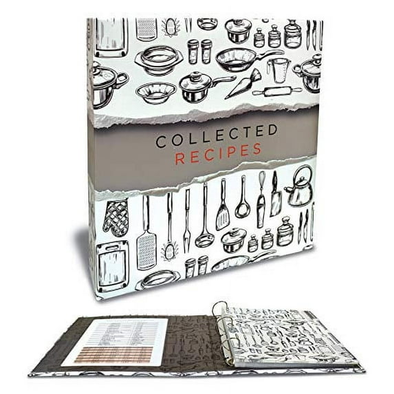 Recipe Binder, Full Page 3 Ring Standard Binder Organizer Set (with 50 Page Protectors & 12 Category Divider Tabs) by Better Kitchen Products, 11.5" x 12" Sleek Kitchen Design