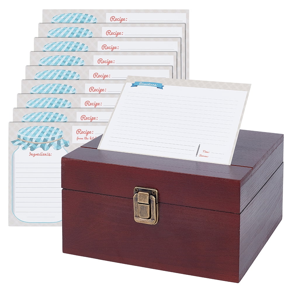 Recipe Box with Cards Bamboo Recipe Holder Box with 50 pcs Blank Cards Flip Cover Box for Home Kitchen Storage 6.73x4.5x3.97inch