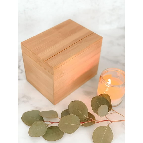 Recipe Card Box 100% Bamboo Wooden Recipe Organizer | Vintage Finish, Holds 4x6 Recipe Cards
