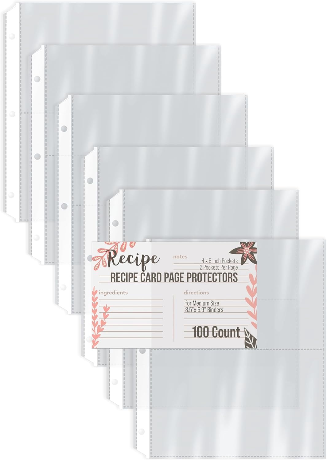 recipe card sleeves 20 Pack of Page Protectors, Clear Refill Sheets Recipe Organizer for 3 Ring Binders, 4" x 6", 2 Pockets Per Page, Holds 4 Cards Per Sheet, Perfect for Recipe two per side) 100% polypropylene Recipe Card Protectors | Hobby