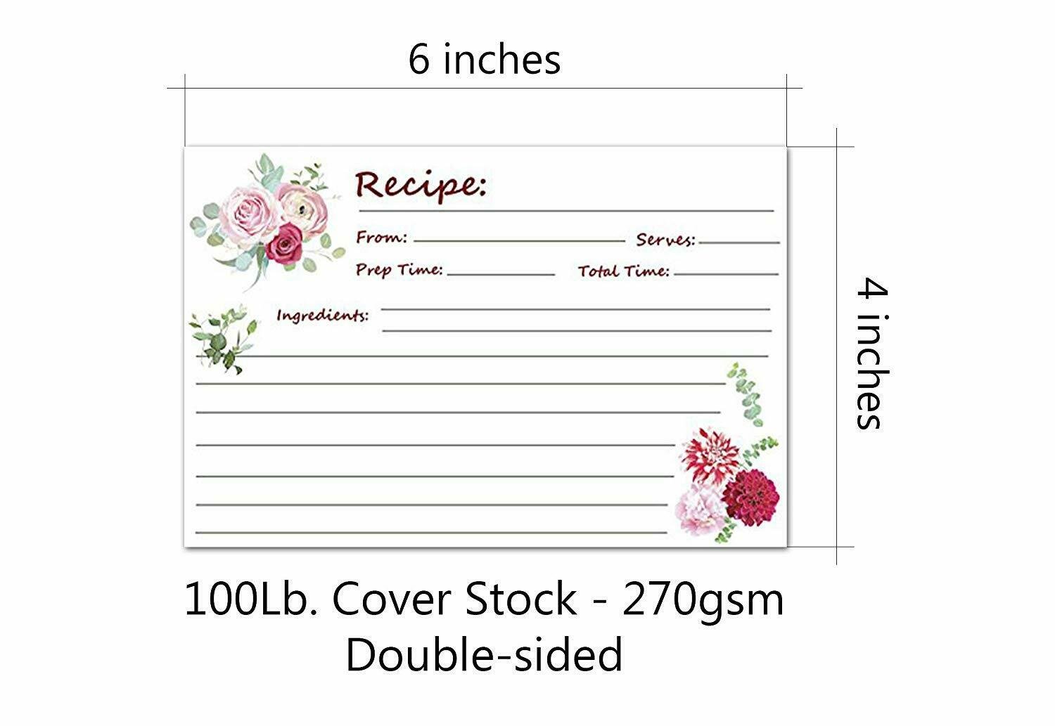 Recipe Cards, Elegant Floral - Great For Wedding, Bridal Shower, and Special Occasion, Or for Your own Kitchen - 4” X 6” Inches, 80 lb. Cover Stock | 50 Sheets Per Pack - image 1 of 10
