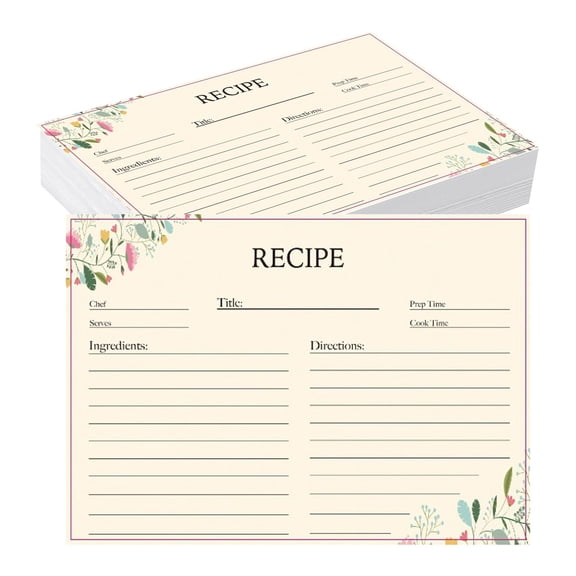 Recipe Cards Floral Recipe Cards Pack Double-Sided Blank Recipe Cards for Bridal Shower, Wedding, or Kitchen Style C