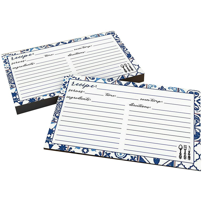 Recipe Cards Lined with Blue and White Design 4 X 6 Double-Sided