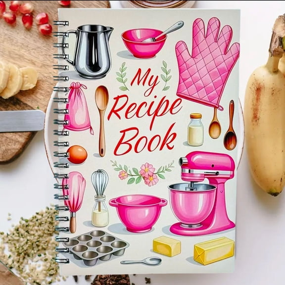 Recipe Notebook with Coil Binding, Spiral Bound Recipe Journal for Home Cooking, 21 x 14 cm Kitchen Organizer to Write Down Favorite Meals