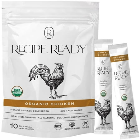 Recipe Ready Instant Organic Chicken Bone Broth Packets, Bone Broth Protein Powder & Collagen, 10ct