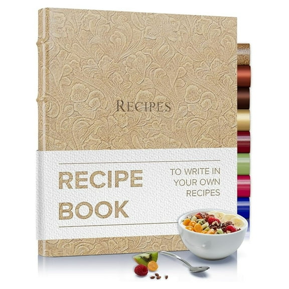 Recipe book to write in your own recipes - 3 Ring Recipe Binder With Plastic Sleeves, Blank, 25 Pocket Pages and Cards, Fillable - Floral Latte - 9.25 x 8 "