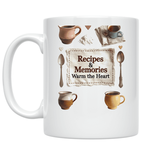 Recipes and Memories Warm the Heart - Homebody - 11 oz Ceramic Coffee Mug