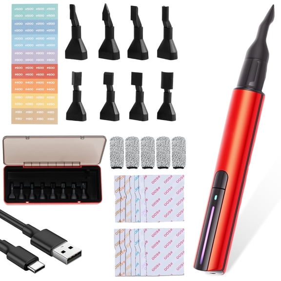 Reciprocating Sander, Mini Detail Sander Pen for 3D Prints, Models & Crafts, 3-Speed Rechargeable Tool with 8 Sanding Heads & Sandpaper Kit