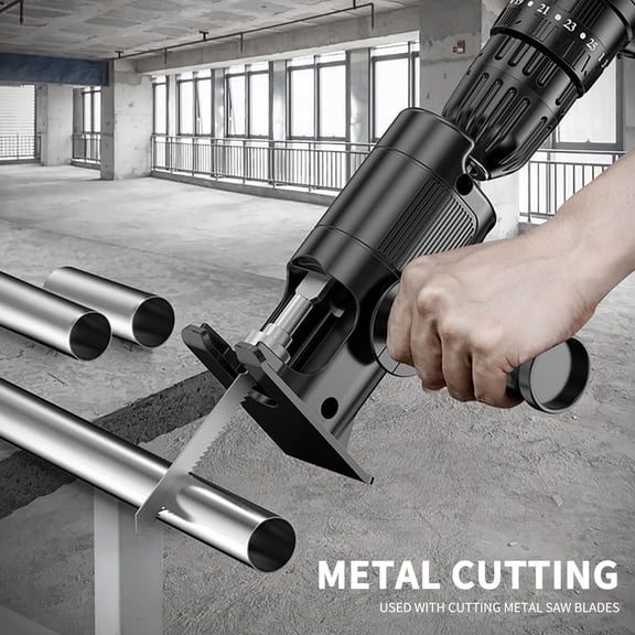 Reciprocating Saw Attachment, Drill to Saw Adapter with 3 Blades, Quick-Install Tool-Free Design for Woodworking, Slotting and Hole Opening