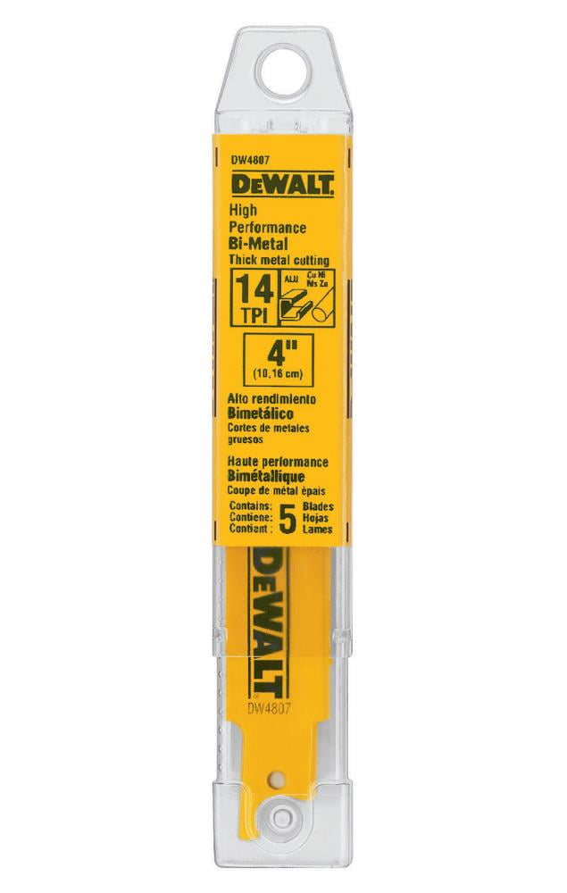 Reciprocating Saw Blade 4" 3/4" 14 Yellow, 5Pk Dewalt Reciprocating Saw Blades