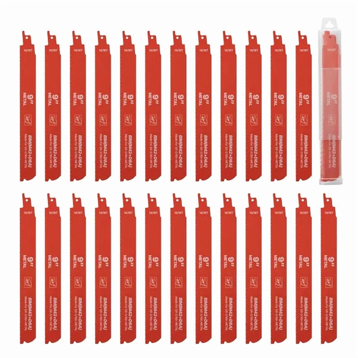Reciprocating Saw Blades, 25 Pack, 14/18 TPI Bi-Metal Reciprocating Saw Blade Set with Universal Shank, Sharp Teeth for Fast and Smooth Cuts, for Cutting 1/8-5/16 inch Medium Metals, Orange