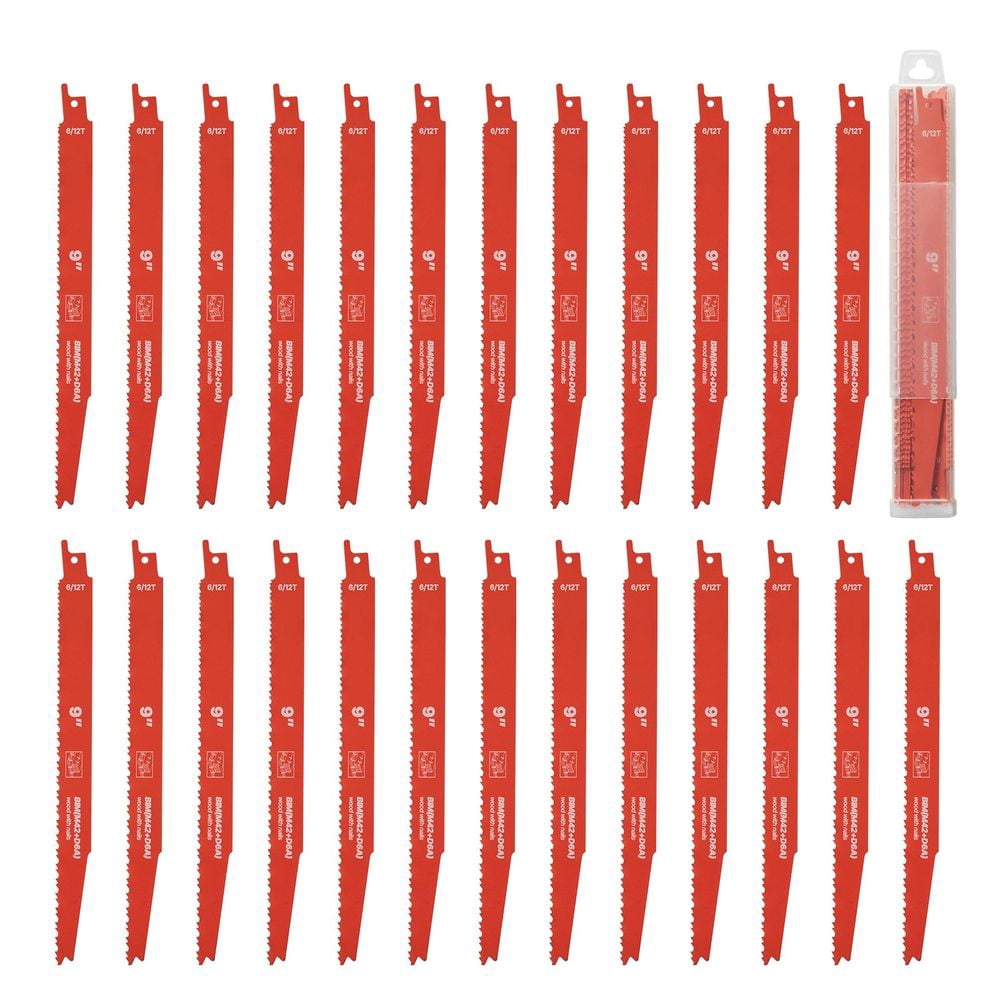 Reciprocating Saw Blades, 25 Pack, 6/12 TPI Bi-Metal Reciprocating Saw Blade Set with Universal Shank, Sharp Teeth for Fast and Smooth Cuts, for Wood and Nail-Embedded Wood Demolition, Orange