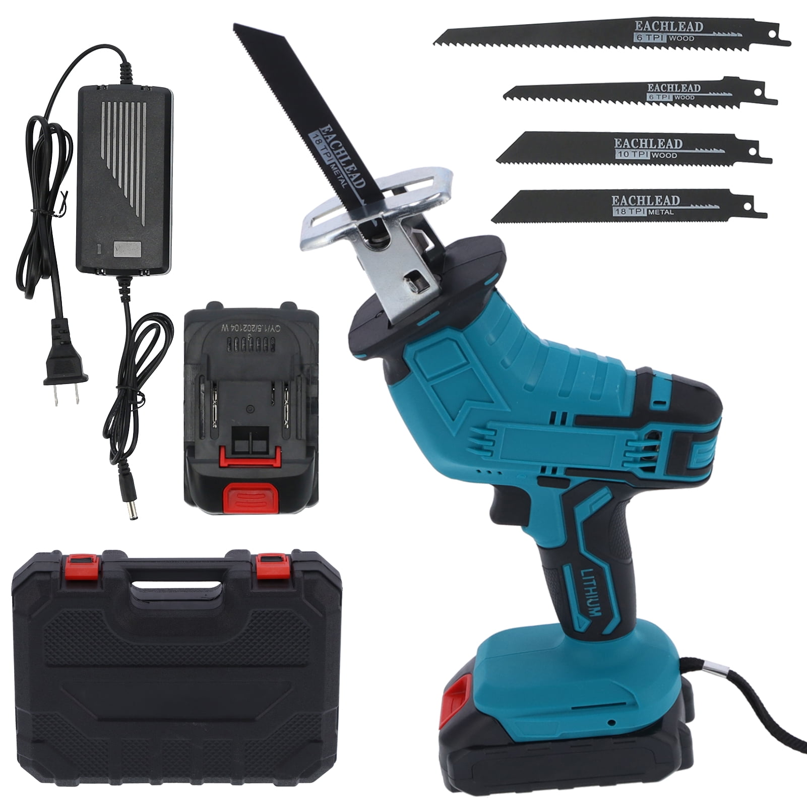 Reciprocating Saw Cordless, 15000mAh Battery Power Cordless Saw, 0-3000 SPM Variable Speed, 4 Saw Blades \u0026 Fast Charger Electric HandHeld Saws for Wood/Metal/PVC Cutting