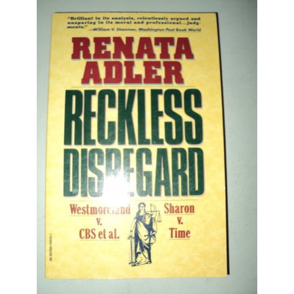 Pre-Owned Reckless Disregard: Westmoreland V. CBS Et Al., Sharon V. Time Paperback