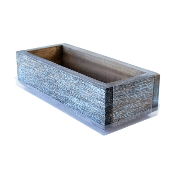 Reclaimed Barnwood Style Planter Box - Aged Brown - Weathered Rustic Look - Flower, Herb & House Plant Garden Barn Wood Planter With Drip Tray