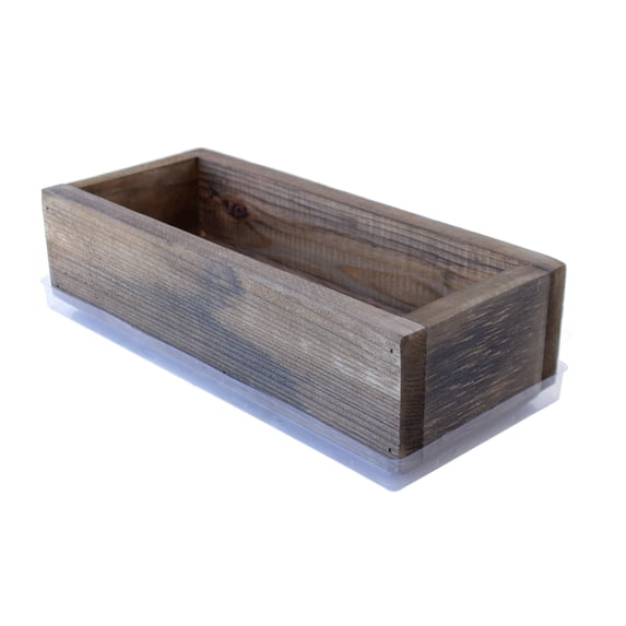 Handy Pantry Reclaimed Barnwood Style Planter Box - Rich Brown - Rustic Look - Flower, Herb & House Plant Garden Barn Wood Windowsill Planter with Drip Tray