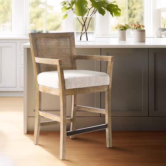 Reclaimed Finish Solid Wood Stool / Upholstered Seat for Kitchen Counter
