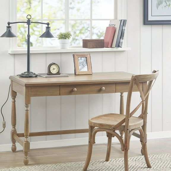 Reclaimed Natural Finish Solid Wood Desk With Turned Legs And Functional Drawer Structure For Daily Use