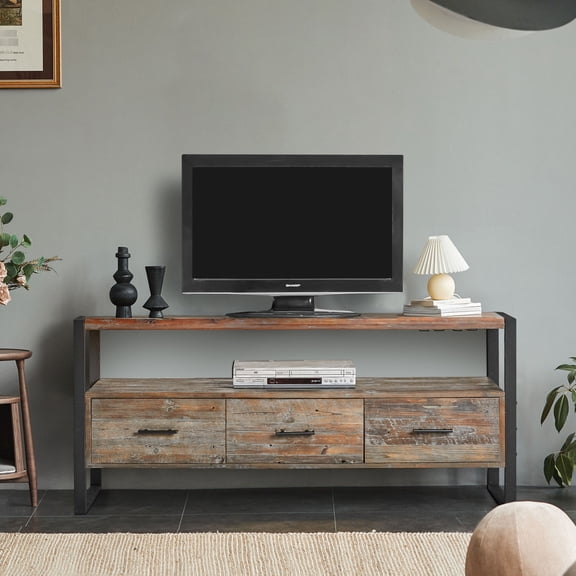 Reclaimed Wood & Storage - 60-Inch TV Console with 3 Drawers and Shelf