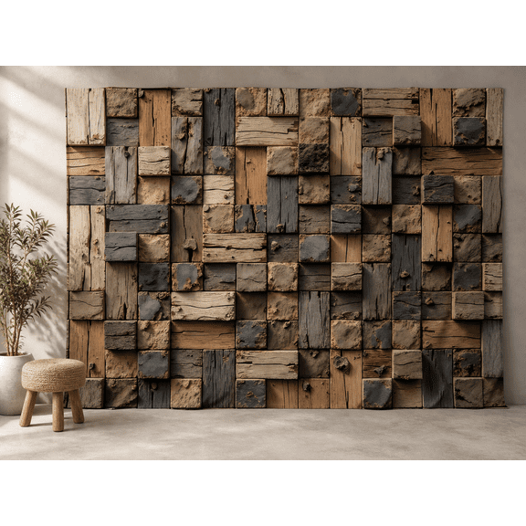 Reclaimed Wood Block Mosaic Texture Backdrop