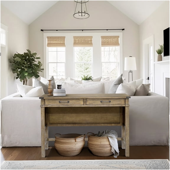 Reclaimed Wood Console Table with 2 Drawers, Rustic Sofa Table for Entryway, Hallway, or Living Room