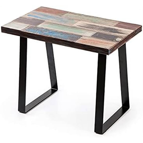 Reclaimed Wood End Table Bedroom with Flat Iron Legs Small Rectangular Side Tables for Living Room Entryway Bench 13" x 22" x 16.5" Heigh, Brick Rectangle$$Furniture