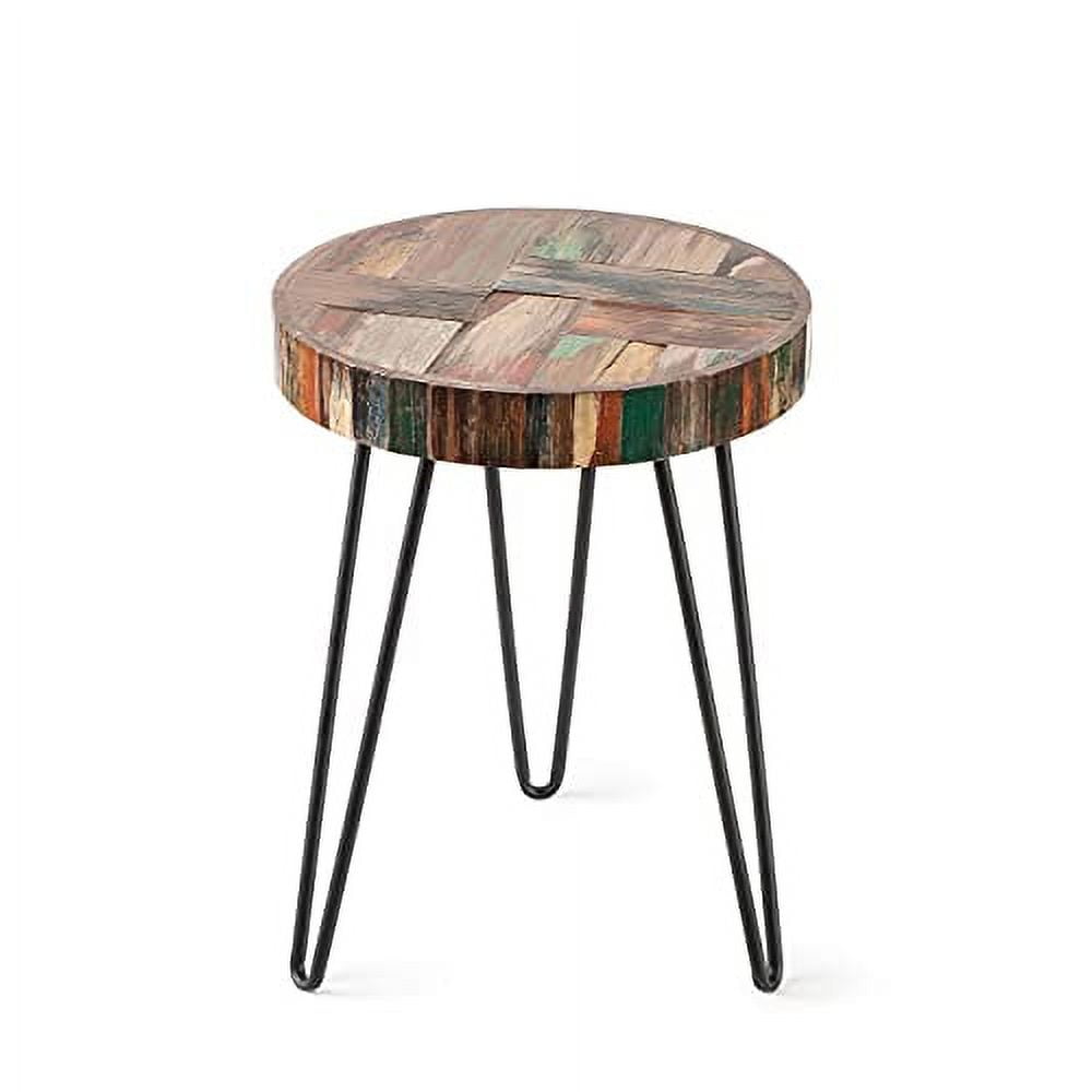 Reclaimed Wood End Table Bedroom with Hairpin Table Legs, Small Round