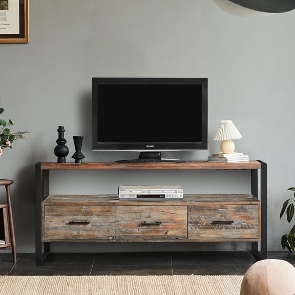 Reclaimed Wood TV Console with Open Shelf / Good Storage for Media Items