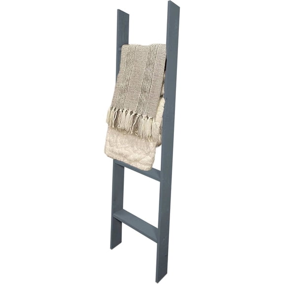 Reclaimed Wood Throw Blanket Ladder  Fully Assembled, 4-Foot Slate Blue Decorative Rack for Towels & Quilts