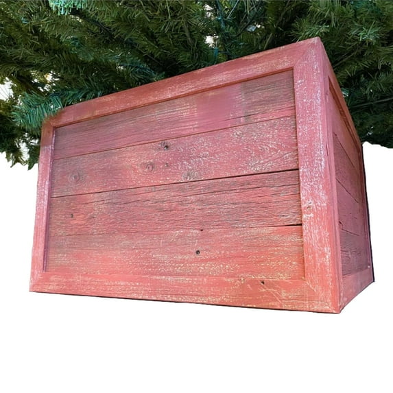 Reclaimed Wood Tree Collar or Box – Rustic Tree Skirt Replacement Blocks Kids & Pets, Adds Farmhouse Charm to Christmas Decor – Natural, Hook-&-Loop Strip Panels by BarnwoodUSA, 30x22.5.5 in., Red