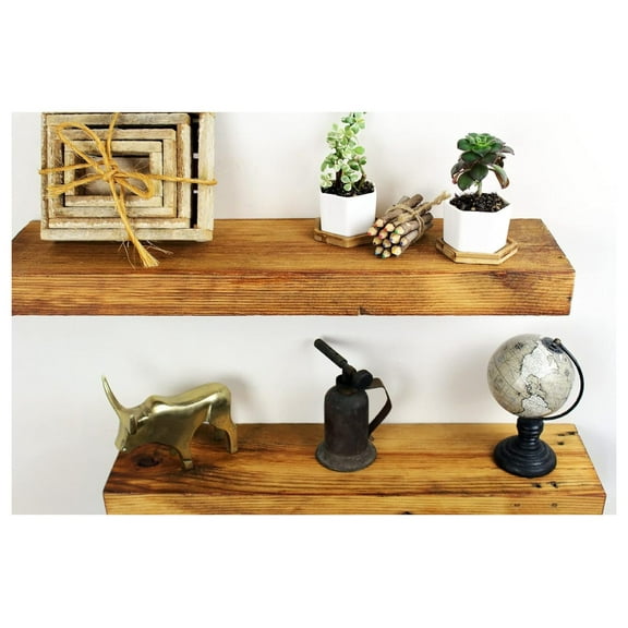 Reclaimed Wood Wall Shelves | Rustic | Set of 2 (24" x 6") | Easy-to-Install Hardware Included (Weathered Grey)