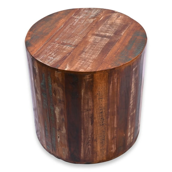 Reclaimed Wood round Cylindrical shaped 18 inch Side table, Accent Table, End Table or Plant Stand. Rustic Natural Finish Rustic
