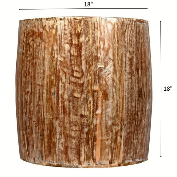 Reclaimed Wood round Drum Barrel shaped 18 inch Side table, Accent Table, End Table or Plant Stand. Distressed Sandy Brown Distressed