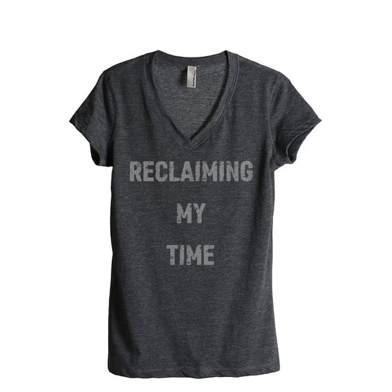 Reclaiming My Time Women's Fashion Relaxed V-Neck T-Shirt Tee Charcoal Grey X-Large