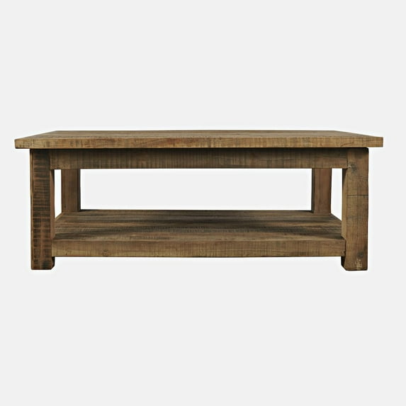 Reclamation 50" Rustic Reclaimed Solid Wood Coffee Table with Storage Shelf