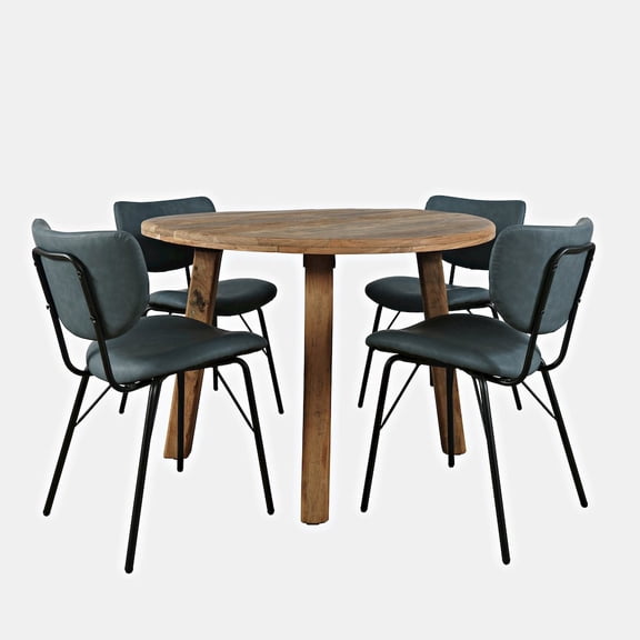 Reclamation Five Piece Round Rustic Reclaimed Solid Wood Round Dining Set with Upholstered Chairs